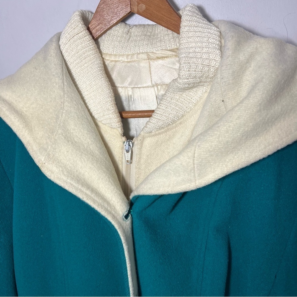 Vintage Green Wool Hooded Jacket Indie Hipster Retro Vest Pea Coat Cottagecore - Picture 11 of 16